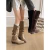 Khaki Retro Thick Heel Heightening Pointed Boots Children's Boots Autumn Thin Two Wear Birkenstock Boots