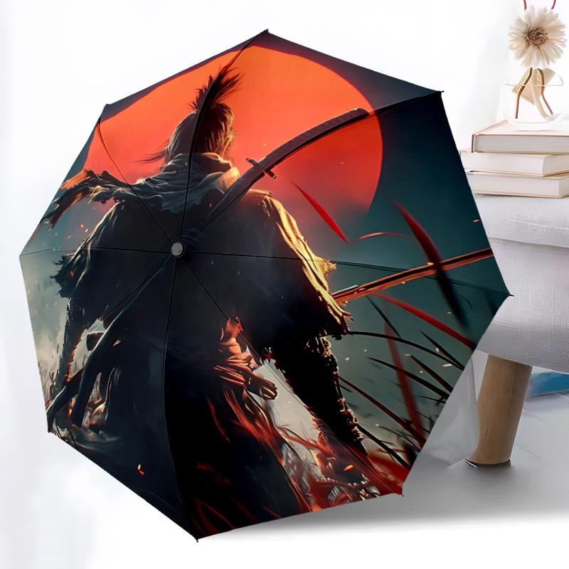 1pc Sekiro Shadows Automatic Umbrella 8 Rib Portable Folding Black Iron Frame for Outdoor, Beach, Travel, Beach Umbrella 224