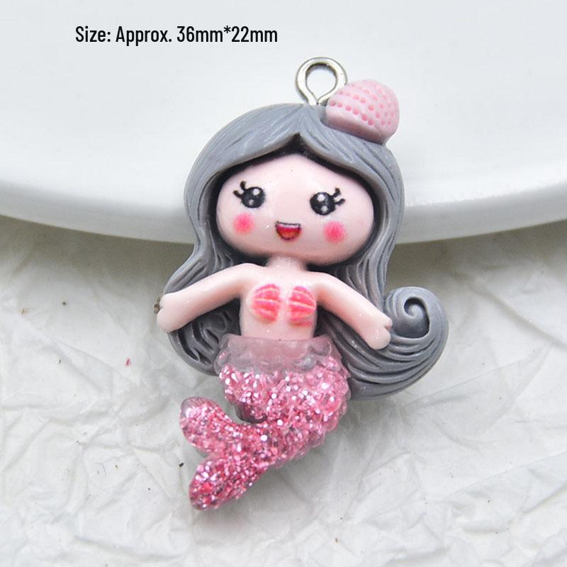 Mermaid Glitter Resin Keychain Cartoon Figure Pendant