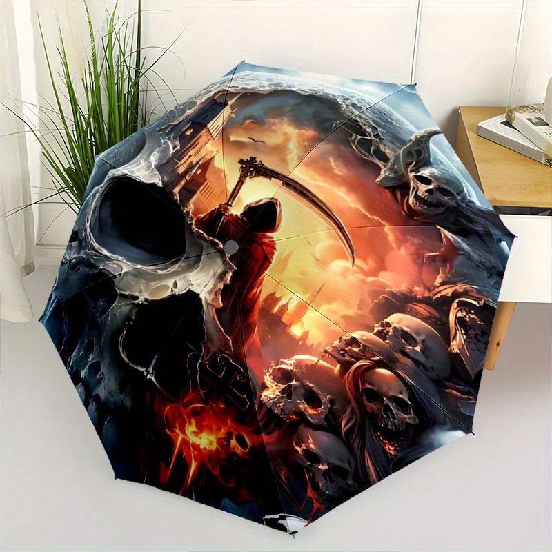 1pc Skull of Death Automatic Opening and Closing Umbrella - Lightweight 3-Fold Design, Suitable for Fans, Travel, Daily Use, Interesting Shape, C