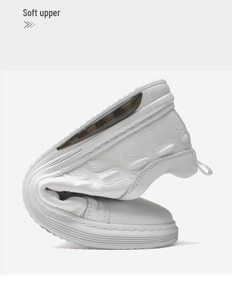 Men's Trendy Cross White Low-Top Cowhide Casual Shoes - Soft Sole, Korean Style