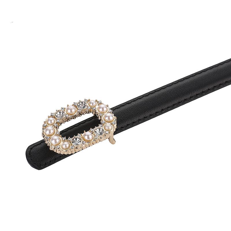 First-layer cowhide women's belt, pearl and rhinestone inlaid genuine leather belt