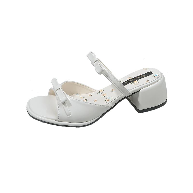Fashion Women Slippers Bow Sandals Square Toe High Heels Shoes Woman Summer 2025 Trend Elegant Dress Pumps Open Toe Sandalias De Mujer