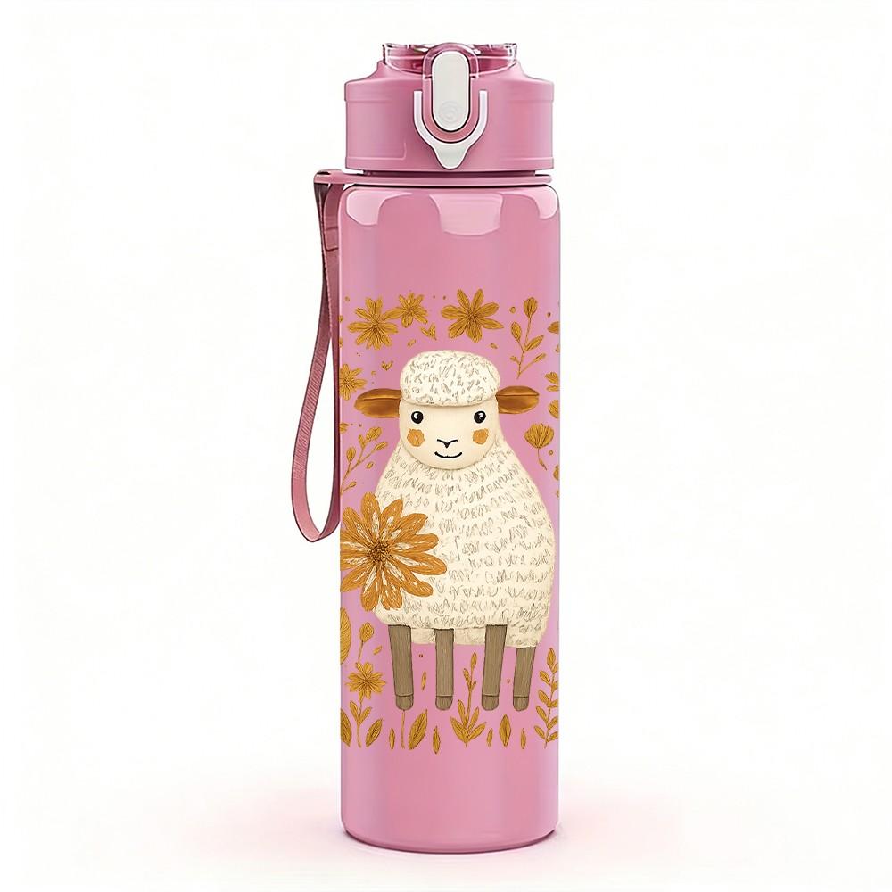 1PC Sunflower Sheep Pattern 750ml Color Plastic Sports Water Bottle Leakproof Flip Straw Lid Suitable for Sports Office Home Use