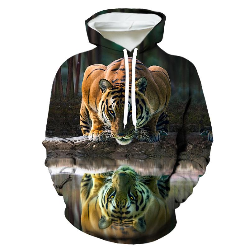 3D Sci-Fi Stil Tiger Löwe Hoodie: Trendige Europäische/Amerikanische Marke