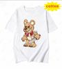 Rich Bear Theme Printed White Tshirt Sunglasses Gold Chain Money Bag Unisexs And Unisexs Casual Top