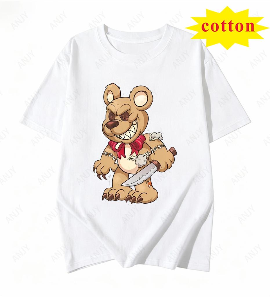 Rich Bear Theme Printed White Tshirt Sunglasses Gold Chain Money Bag Unisexs And Unisexs Casual Top