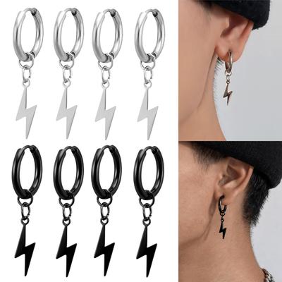 1-10 Pair Lightning Punk Black Stainless Steel Woman's Piercing Hoop Earrings for Men Waterproof Trend New In Modern Jewelry2025