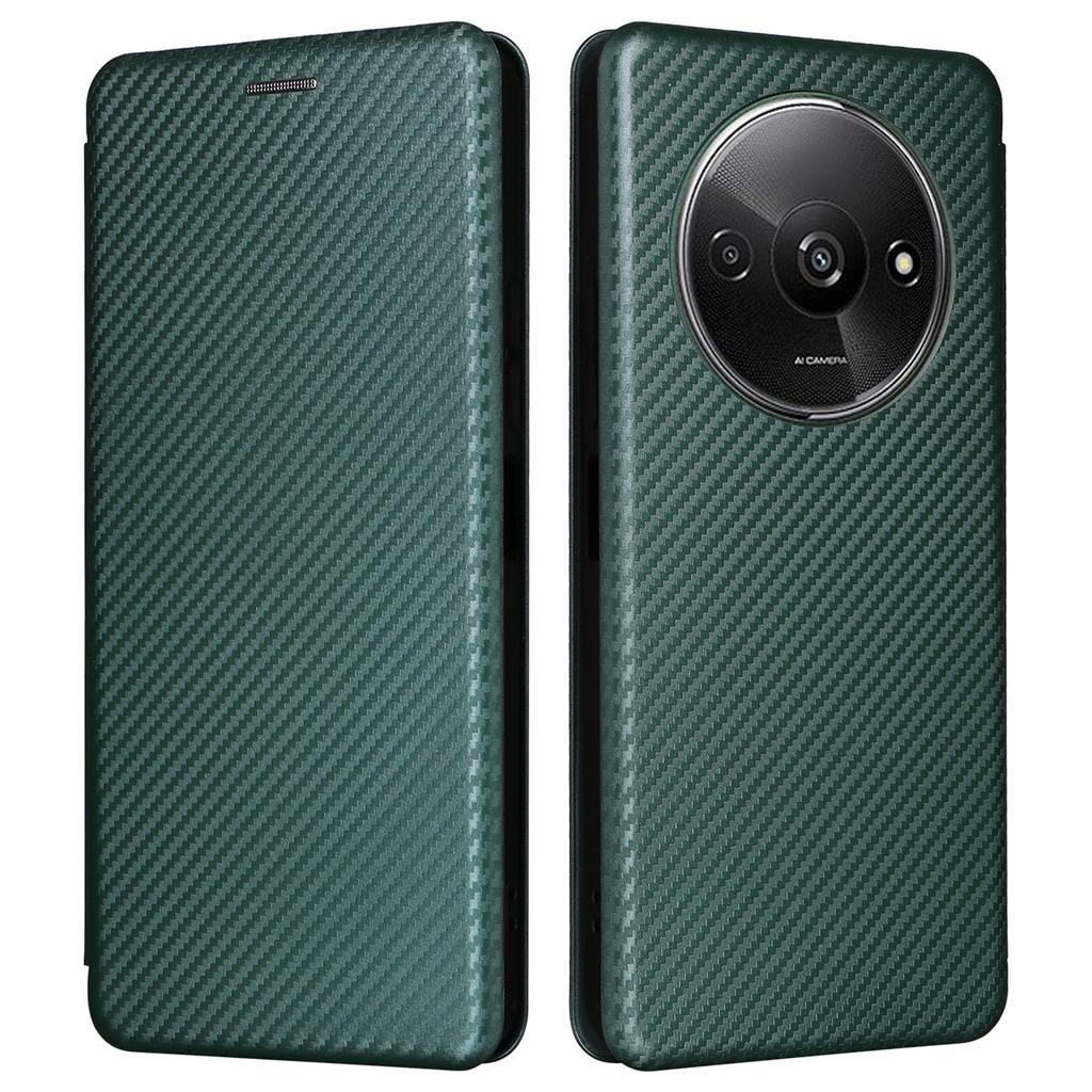 For Xiaomi Redmi A3/Poco C61 4G Protective Case Leather Carbon Fiber Texture Magnetic Phone Cover