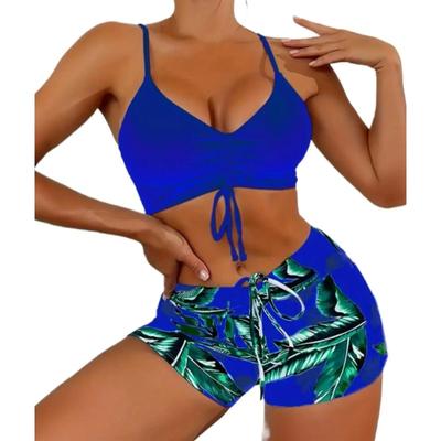 High Waist Bikini Set für Damen Zweiteiliger Badeanzug Bauchkontrolle Rüschenoberteil & Shorts Bademode Strandurlaub Badeanzug