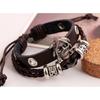 New Beaded Cowhide Bracelet for Men Skeleton Head Design Punk Style Handwoven Leather Wristband Jewelry Accessories