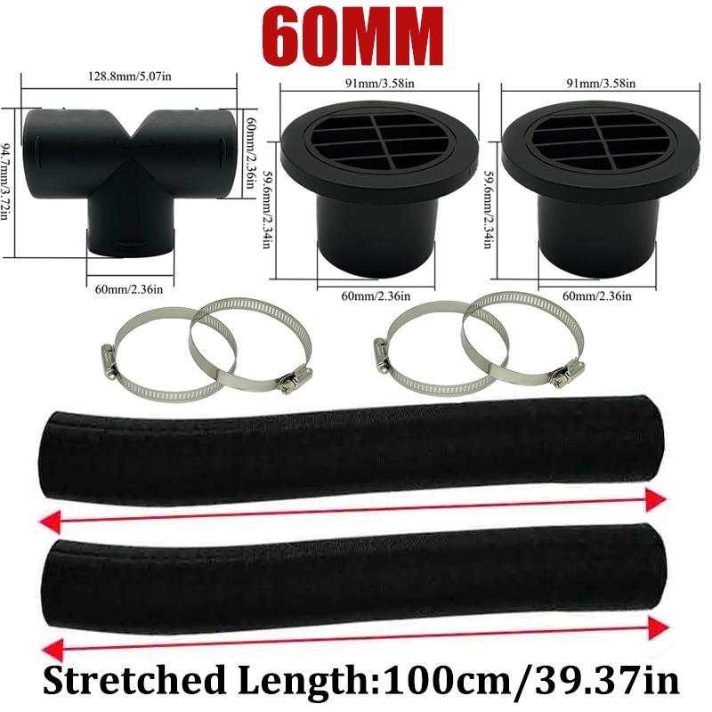 42mm 60mm 75mm 90mm Car Air Diesel Parking Heater 2x Air Outlet Vent + T/YPiece + Duct Pipe + 2x Clamps For Webasto Eberspacher