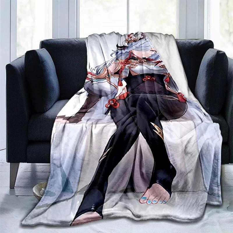 Popular Games Genshin Impact Printed Blanket Flannel Warmth Soft Plush Sofa Bed Throwing Blankets Plush Throwing Anime Blanket