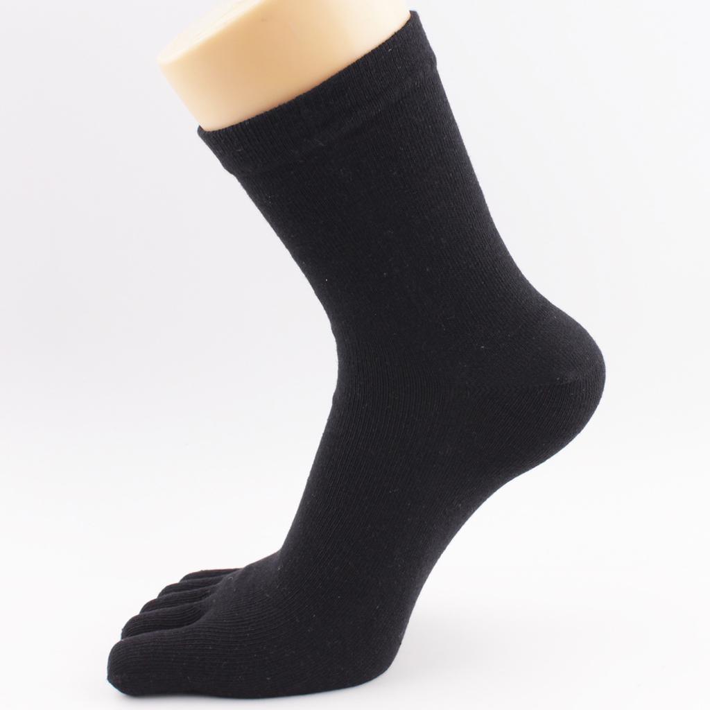 3 Pairs Men'S Business Dress Socks With Toes Solid Black White Comfortable Knitted Cotton Toe Sock High Quality 5 Finger Hosiery