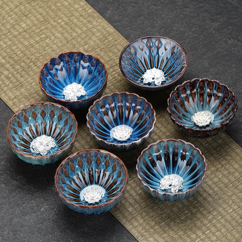 Gold-inlaid Jun kiln, kiln-changed Jianzhan teacup, handmade rimmed large Kung Fu tea set, teacup, teacup, master cup