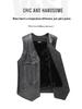 Men's Winter Leather Vest with Sloping Shoulder and Plus Velvet, Casual Warm Plus Size Waistcoat