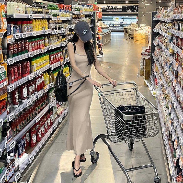 Damen Sommer 2024 Einseitiges Elastisches Trägerkleid - Taillenschlankmachender Langer Rock