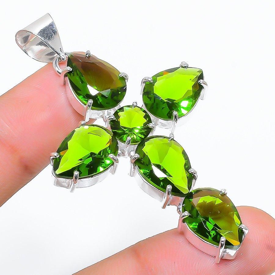 

Cross Peridot Gemstone Handmade Ethnic Jewelry Pendant 2.44 SR-7551