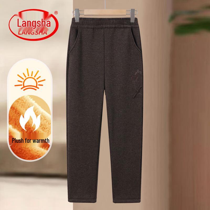 LangSha Women s Autumn/Winter Fleece-Lined Straight-Leg Pants 2XL