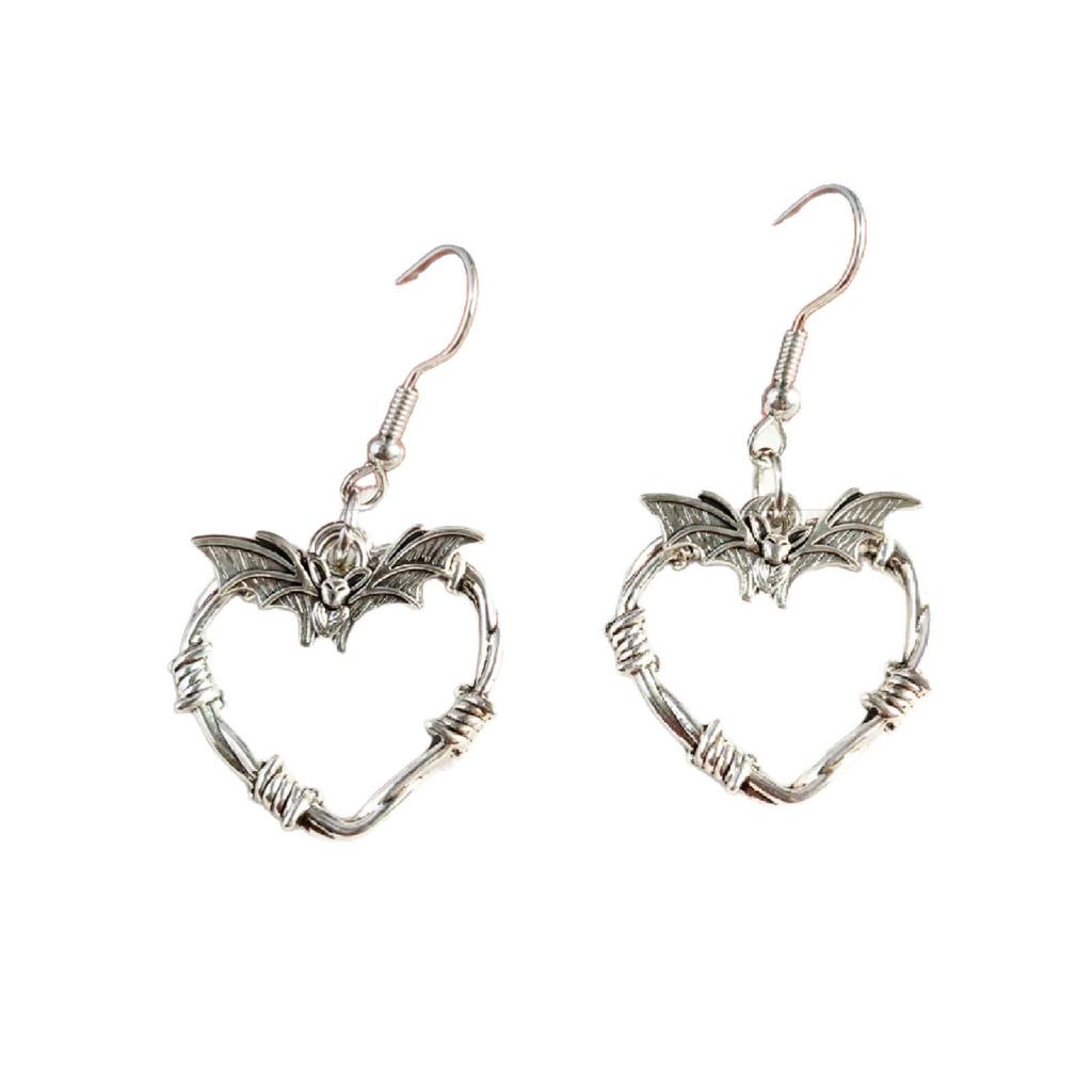 Gothic Punk Thorn Heart Bat Unisex Earrings