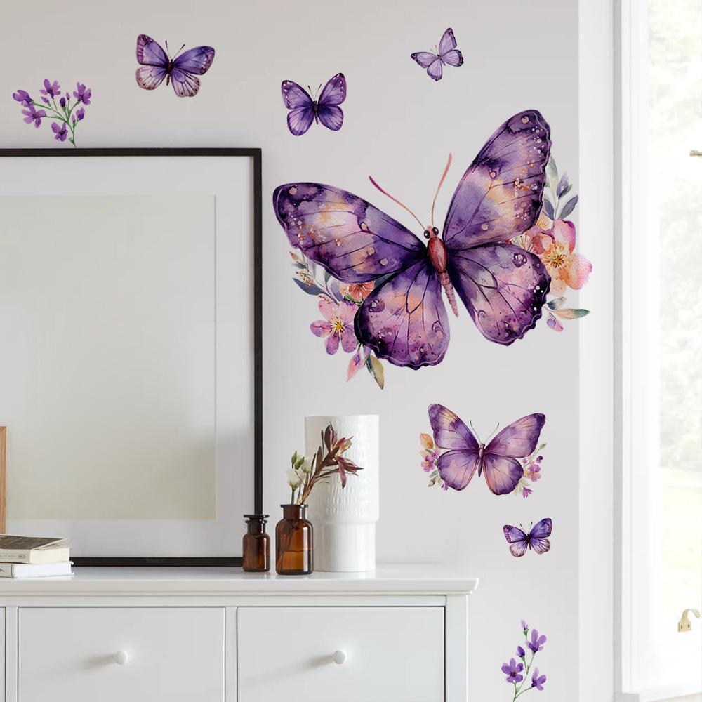 Fantasy Purple Butterfly Bedroom Living Room Entrance Home Background Beautification Decoration Wall Stickers