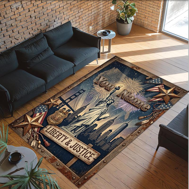 American Patriotic Theme Crystal Velvet Rug Personalized Custom Name Text Soft Floor Mat Home Decor