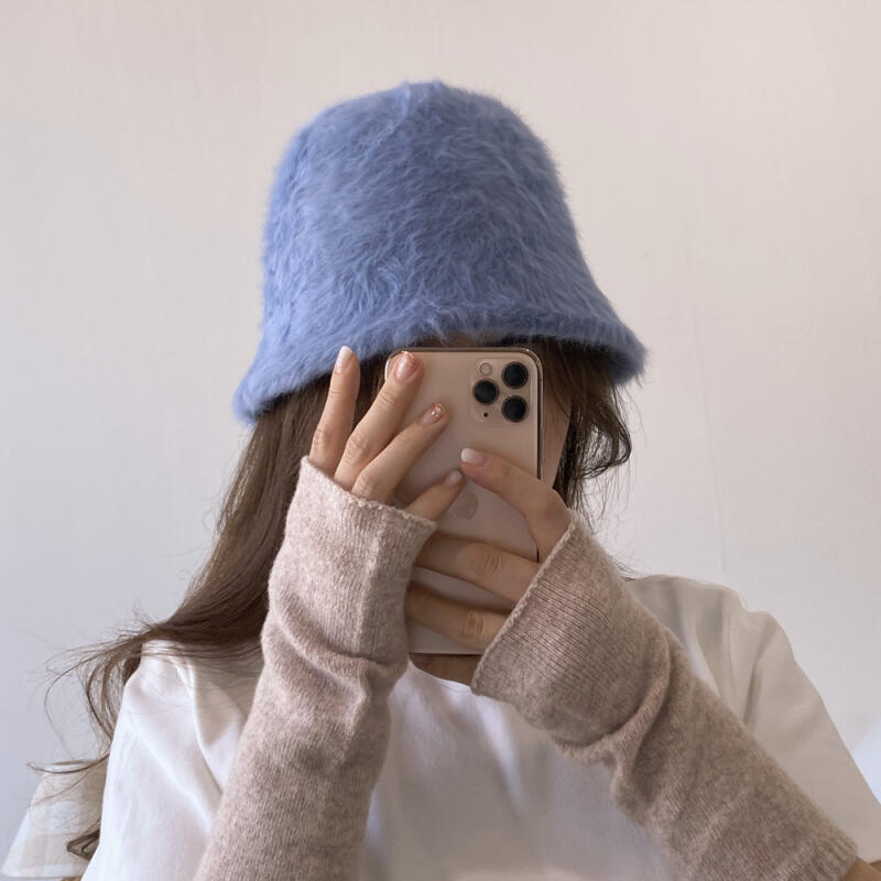Angora Bucket Hat Daily Fur Bucket Hat gray