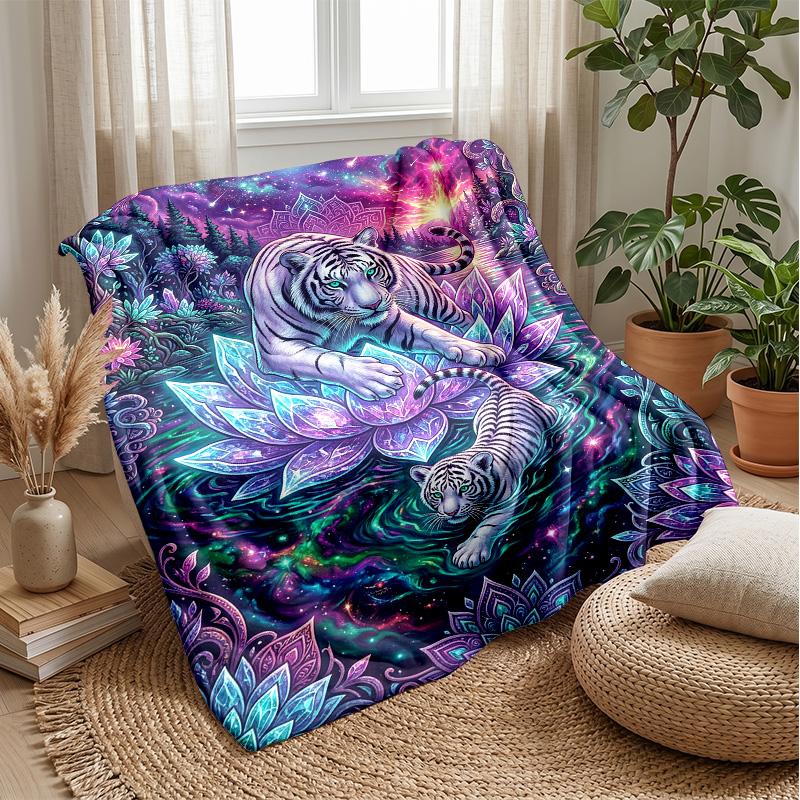 Ethereal Ice Tiger Theme Blanket Lightweight Warm Flannel Blanket Decorative Throw Blanket for Home Decoration