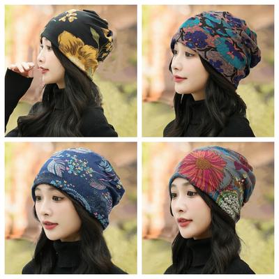 Convertible Neck Warmer Vintage Ethnic Beanie Cap Bohemian Beanies Scarf High-Quality Floral Beanies Hat For Gift Neck Warmer