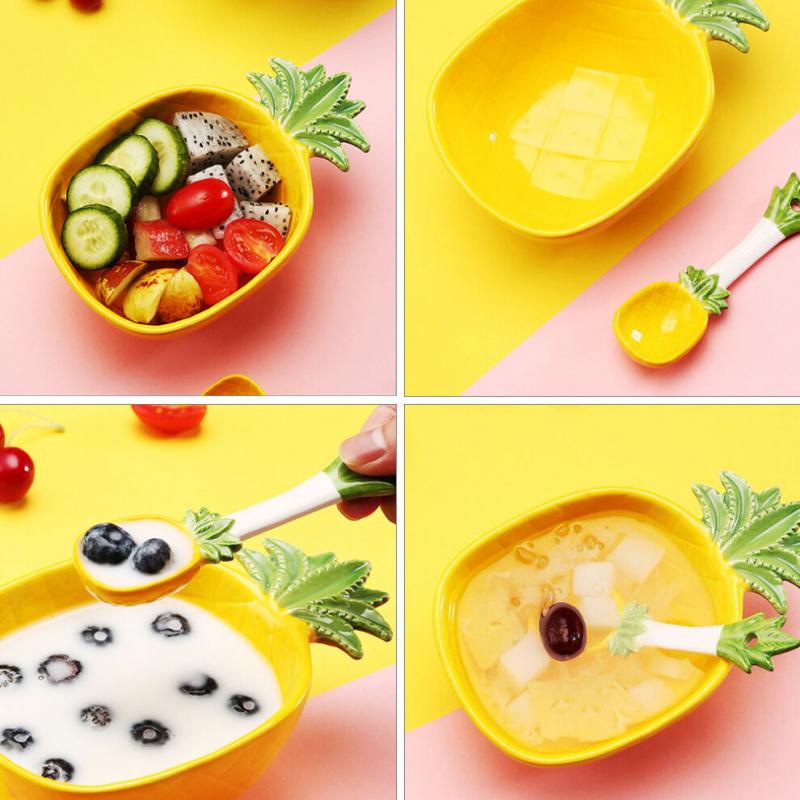 Pineapple Salad Bowl Ceramic Kid Rice Bowl With Spoon 300ml
