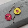Classic Asymmetric Ancient Bronze Metal Painting Earrings Women Ethnic Red Yellow Pattern Dangle Earrings Jewelry
