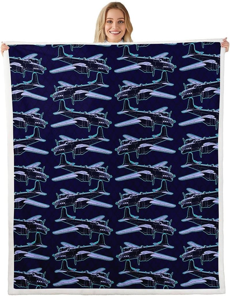 Airplane Pattern Blanket Soft Fleece Throw Kids Room Decor Aviation Theme Baby Gift Home Decoration