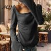 Quadratkragen Bluse Damen Bluse, Rüschenmanschetten Saum Glockenärmel Oberteil, Tägliche Oberteile Atmungsaktiv Unifarben Lässiges Hemd für den frühen Herbst