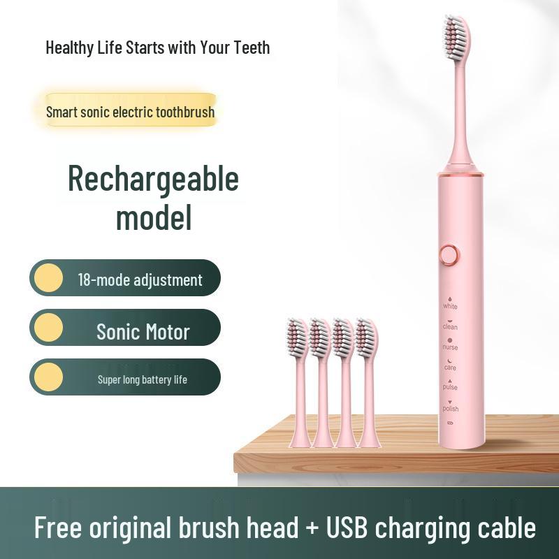 Rechargeable Sonic Electric Toothbrush for Men and Women - Adult Model, Soft Bristles, Waterproof, Long Battery Life.