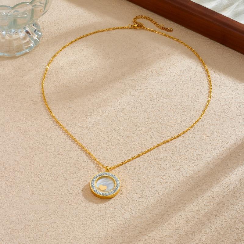 Gold Plated Stainless Steel Rotatable Mother of Pearl Heart Pendant Necklace for Women