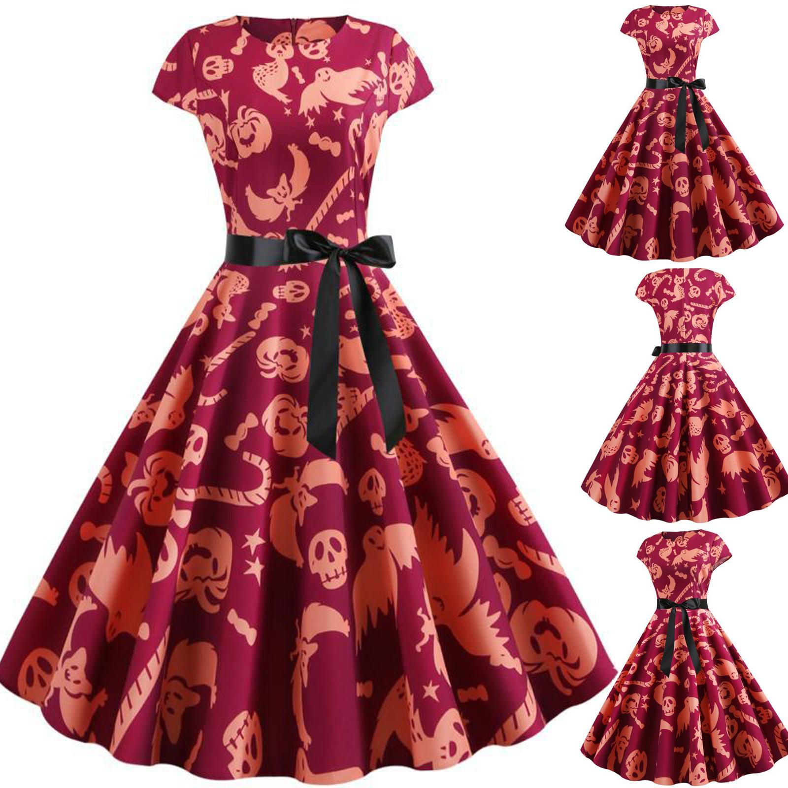 

Женское платье трапециевидной формы без рукавов с цифровым принтом на Хэллоуин