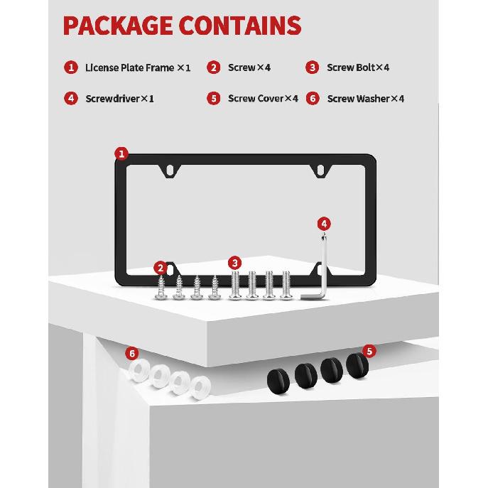 Chrome License Plate Frame Made Of Zinc Alloy Metal, Universal Car Accessories,1 Pack License Plate Holder Never Rust And Unbreakable With Metal
