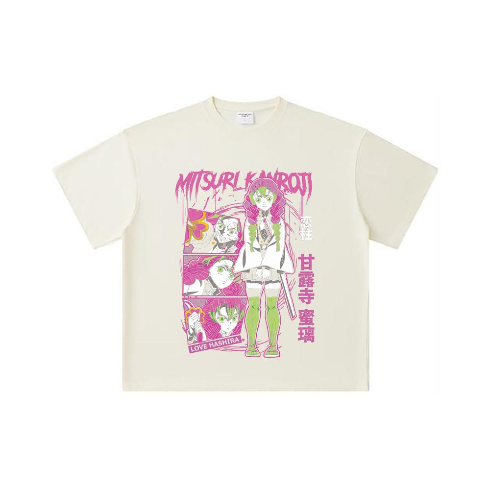 260 GSM Double Yarn 32 Count 100% Cotton Demon Slayer V50 Mitsuri Print Unisex Heavy Cotton T Shirt