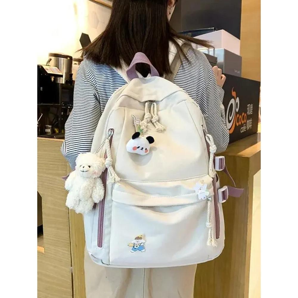 Girls Black Travel Waterproof School Bag Women New Nylon Laptop Book Bag Trendy Fashion Cute Female Ladies College Backpack Cool