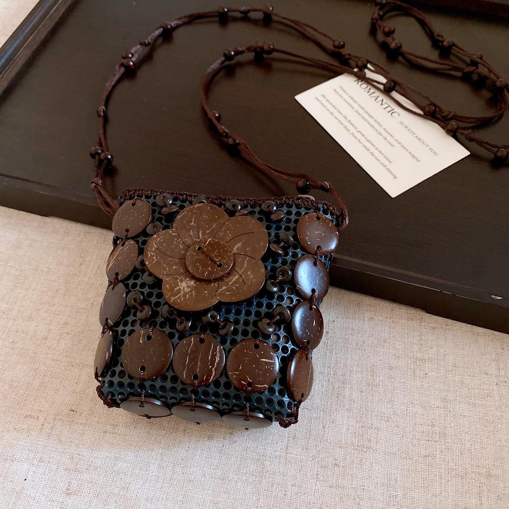Bohemian Ethnic Style Geometric Wooden Bag Necklace Accessories Women's Sweater Chain Item