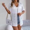Women Solid Color V Neck Knitted Cardigan Ladies Half Sleeve Street Wear Top