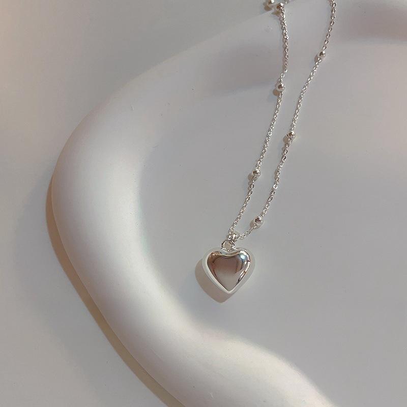 Korean Version of Love Necklace Silver Neck Chain Ins Wind Versatile Stacked Collarbone Chain