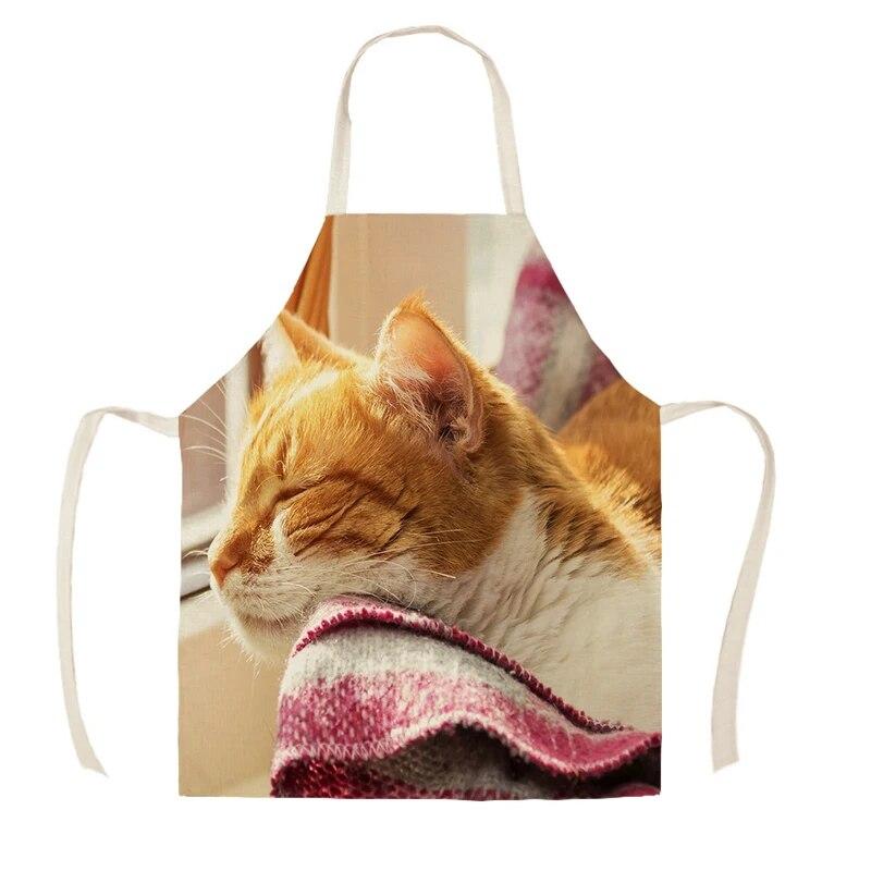 Cute Cat Print Kitchen Apron Sleeveless Linen Cooking Apron Adult Women Men Home Cleaning Baking Accessories Easy Clean Bibs
