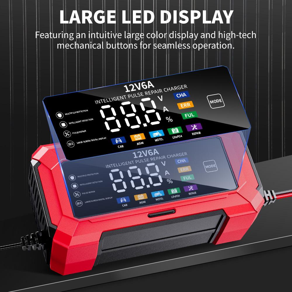 12V6A Car Battery Charger Motorcycle Battery Charger Smart Automatic Battery Charger