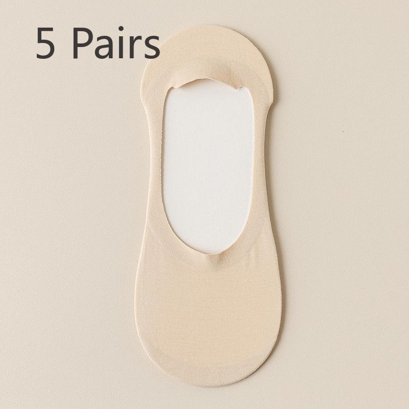 5 Pairs Socks Women's Boat Socks Summer Thin Invisible Shallow Mouth Non-slip Heel Shoes Socks