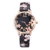 Orologio al quarzo da donna con cinturino in pelle analogico con quadrante rotondo floreale creativo