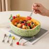Hami Melon Shape Fruit Bowl with Fork Large Capacity Cute Toothpick with Holder  Dessert Serving