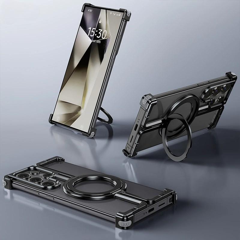 For Samsung Galaxy S25 S24 Ultra Plus Galaxy Metal Bumper Ring Stand Magnetic Phone Case With Finger Ring Holder Phone Cover
