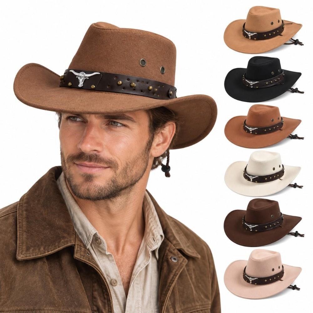 Bull Head Rivet Decor Band Western Cowboy Hat Breathable Viscose Fiber Hat  Outdoor Travel