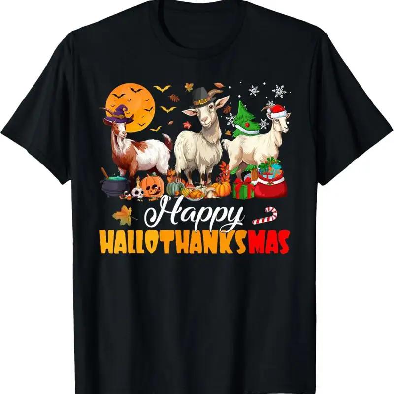 Happy Hallothanksmas Goat Halloween Thanksgiving Christmas T Shirt S 5xl